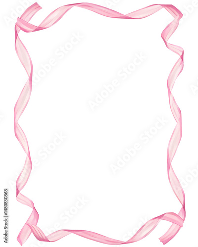 Watercolor pink ribbon frame on a transparent background.