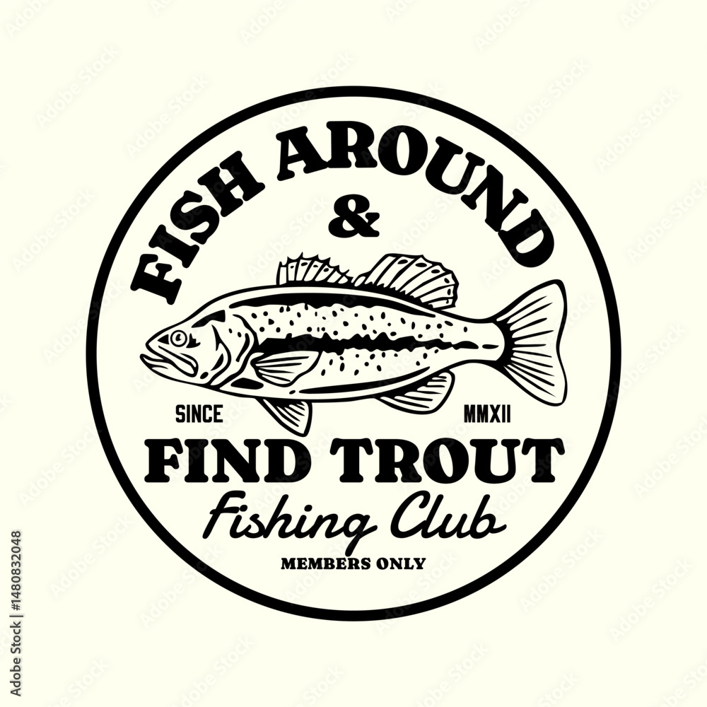 Obraz premium Hand-drawn fishing graphic. Vector trout fish illustration. Perfect for t-shirt prints, posters, stickers, and other uses. 