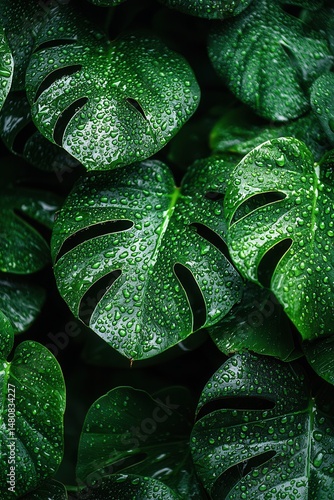 Obraz na płótnie Close-up of green leaves with water droplets after rainfall w salonie