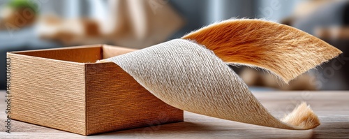 Obraz na płótnie Close-up view of textured box and fabric in elegant natural colors w salonie