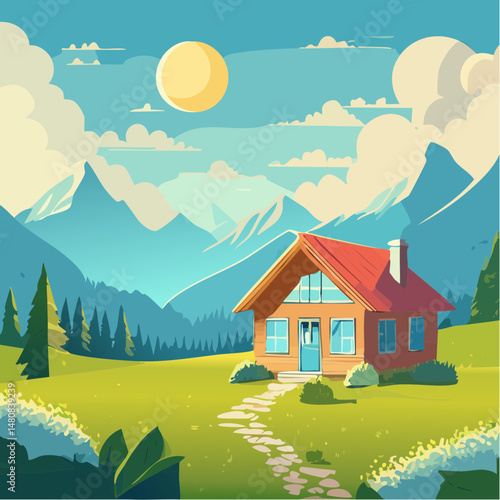 Vector: Rustic Cabin in the Mountains