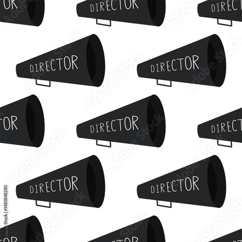 A seamless pattern with black movie director megaphone. Video production print.