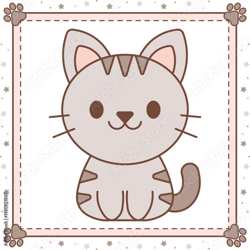 cute cat drawing with pastel colors and with cute cat feet print frame