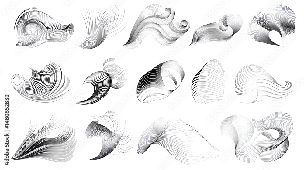 Abstract black and white wave patterns showcase fluidity and movement through intricate line designs. Abstract black and white wave patterns showcase fluidity and movement through intricate line designs.