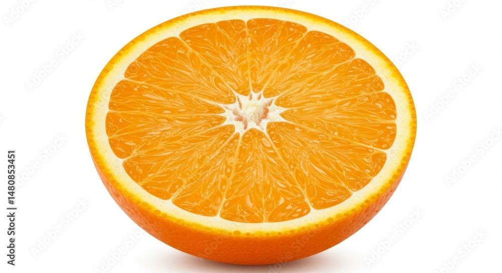 Fototapeta premium Juicy Orange Half Slice Isolated - A vibrant, juicy orange half, showcasing its segments and fresh texture. Symbolizing health, vitality, freshness, summer, and citrus