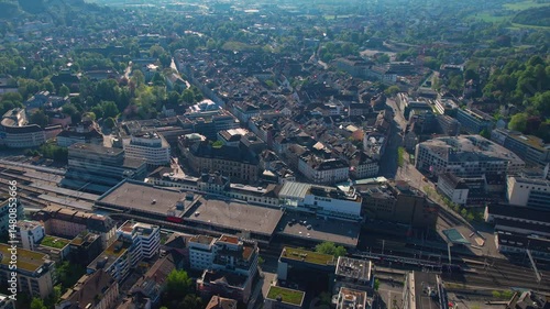 An Panoramic aerial of the old town of the city Winterthur in Switzerland on a sunny day in summe