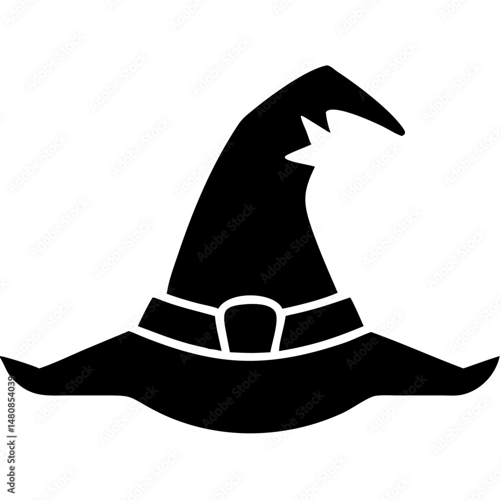 Fototapeta premium Creative Halloween Witch Hat Silhouette Vector Illustration | Beautiful Spooky Icon for Halloween Decor, Crafts, and Witch-Themed Designs