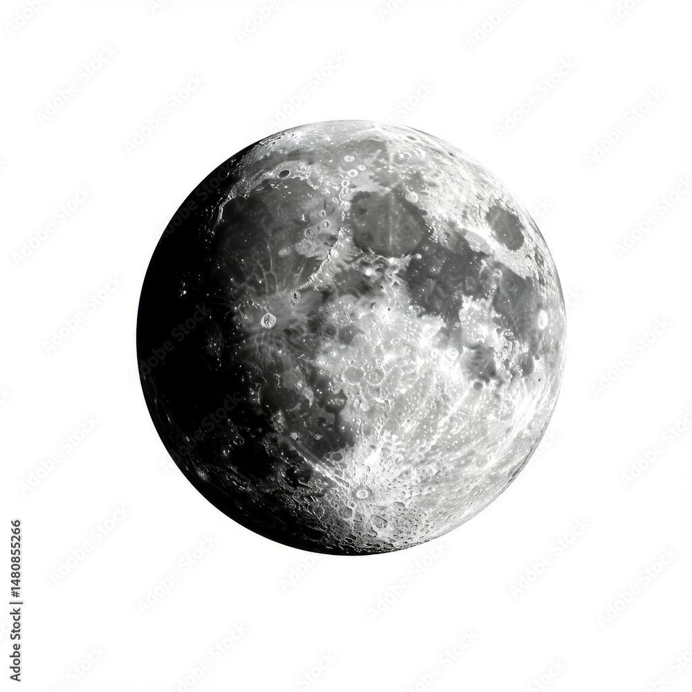 Naklejka premium Lunar Surface Close Up - Detailed of the moon's surface, showcasing craters and texture. Ideal for science, astronomy, and space exploration themes
