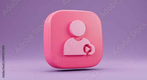 Pink 3D User Icon Love Like Profile Social Media App Design