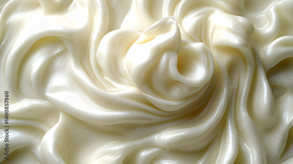 Obraz premium Swirling, creamy, off-white substance with a glossy sheen, textured like thick frosting
