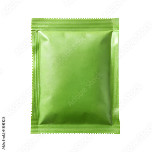 blank green color paper sachet isolated on transparent background, png
