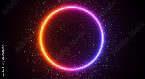 Neon Glowing Circle on Starry Background – Futuristic Light Effect
