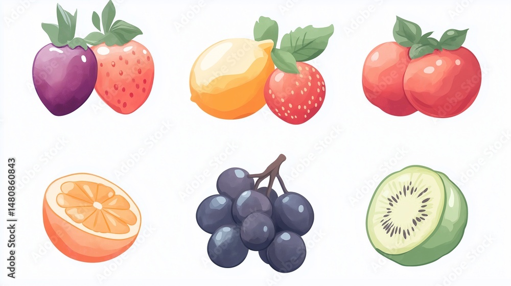 Naklejka premium Colorful Fresh Fruits with Berries and Citrus
