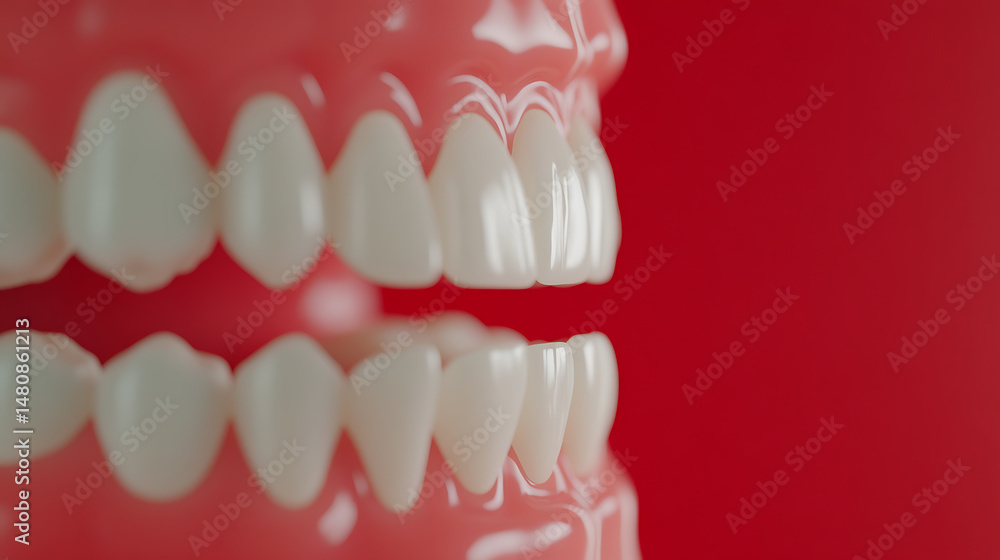 Fototapeta premium Dental Model with White Teeth on a Red Background