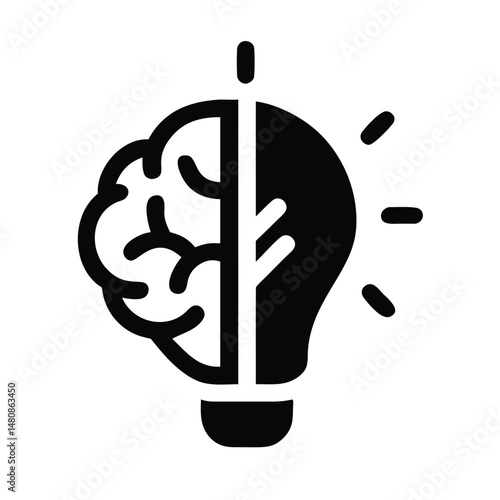 A minimalistic black-and-white line art icon of brain storm power thinking in a clean vector design 
