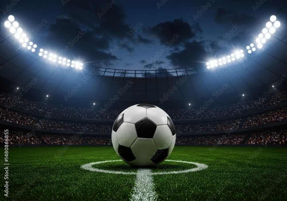 Naklejka premium soccer ball on stadium