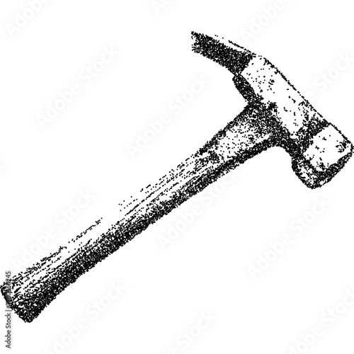 Vintage hammer illustration in halftone stipple texture. Grunge punk aesthetic with rough, old photocopy effect. Perfect for collage art, industrial designs, and punk-inspired posters. Vector illustra