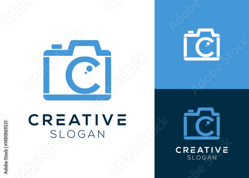 C cam logo. Letter C as lens with camera logo design for photography and media
