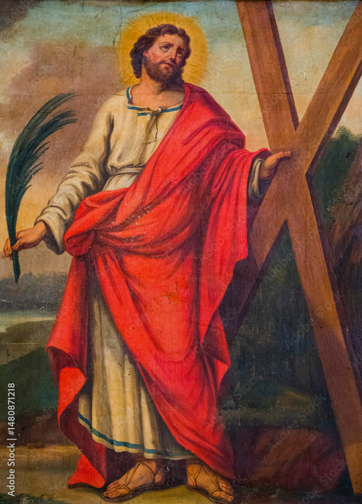 Obraz premium Stained glass (19th century) of Saint Andrew the Apostle. Saint of the Roman Catholic Church.