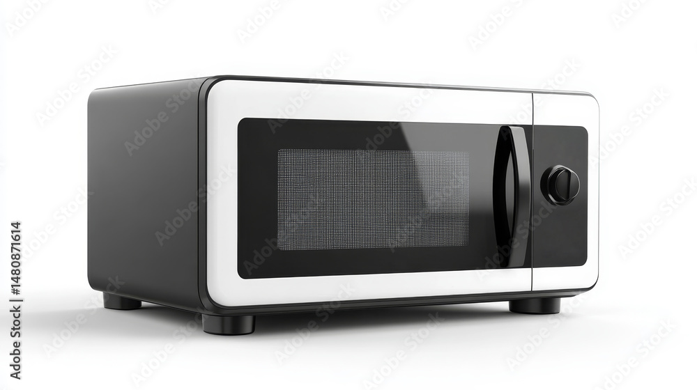 Obraz premium Modern stainless steel microwave oven with digital display on white background.