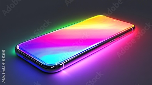 Sleek smartphone with rainbow gradient screen display technology communication mobile
