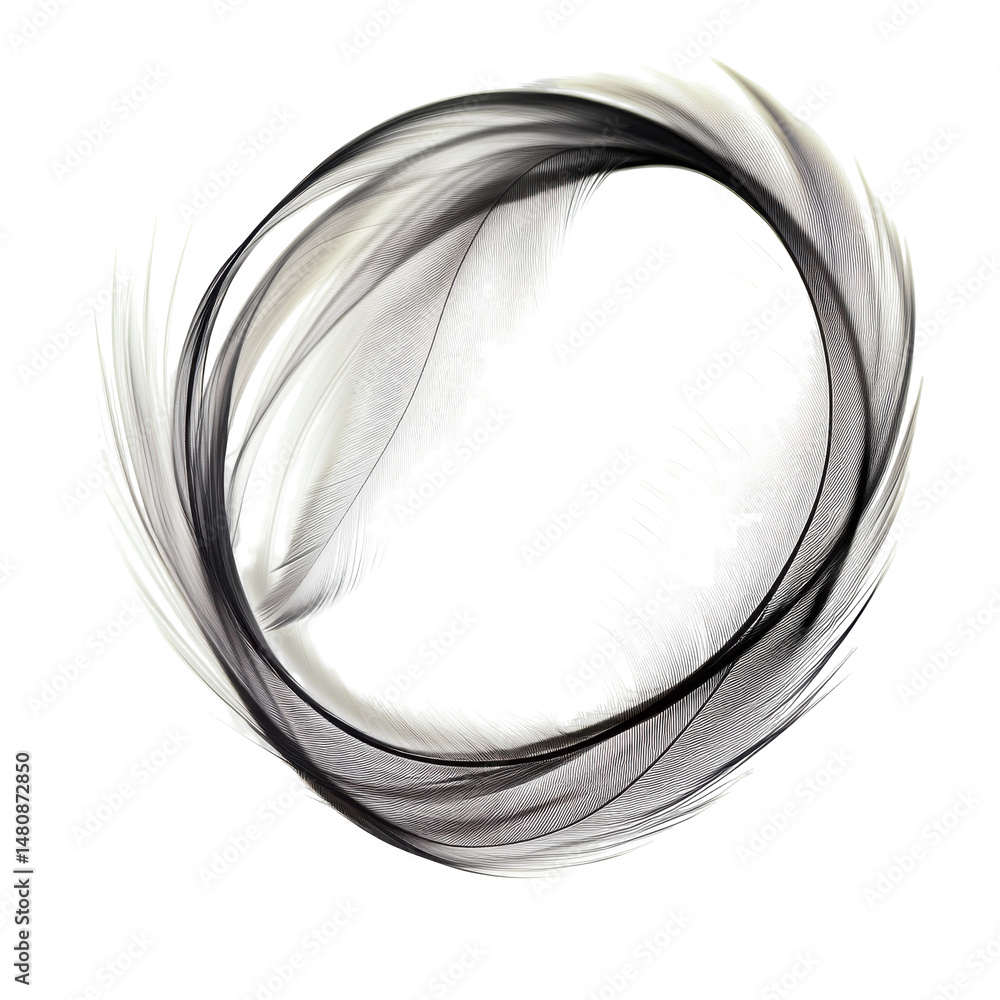 Elegant Circular Feather Design in Black and White for Modern Home Decor and Art Projects on transparent background Elegant Circular Feather Design in Black and White for Modern Home Decor and Art Projects on transparent background