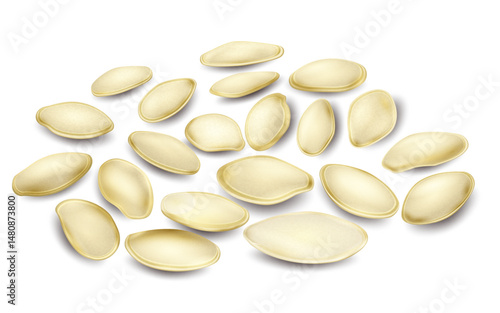 Pumpkin seeds. Close-up. A natural product used in cooking, healthy eating, and agriculture. Suitable for packaging, agro-themed content, farming advertisements, ecology, and organic farming.
