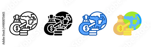 Global economy icon set bundle. Multi style icon collection perfect for websites, apps, and presentations. Simple vector icon collection