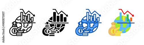 Recession icon set bundle. Multi style icon collection perfect for websites, apps, and presentations. Simple vector icon collection
