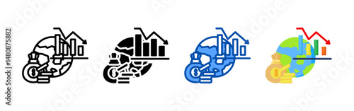 Economic crisis icon set bundle. Multi style icon collection perfect for websites, apps, and presentations. Simple vector icon collection