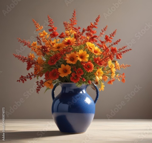 Wallpaper Mural Close-up of vibrant autumn blooms in a ceramic vase, sunlit, texture, color Torontodigital.ca