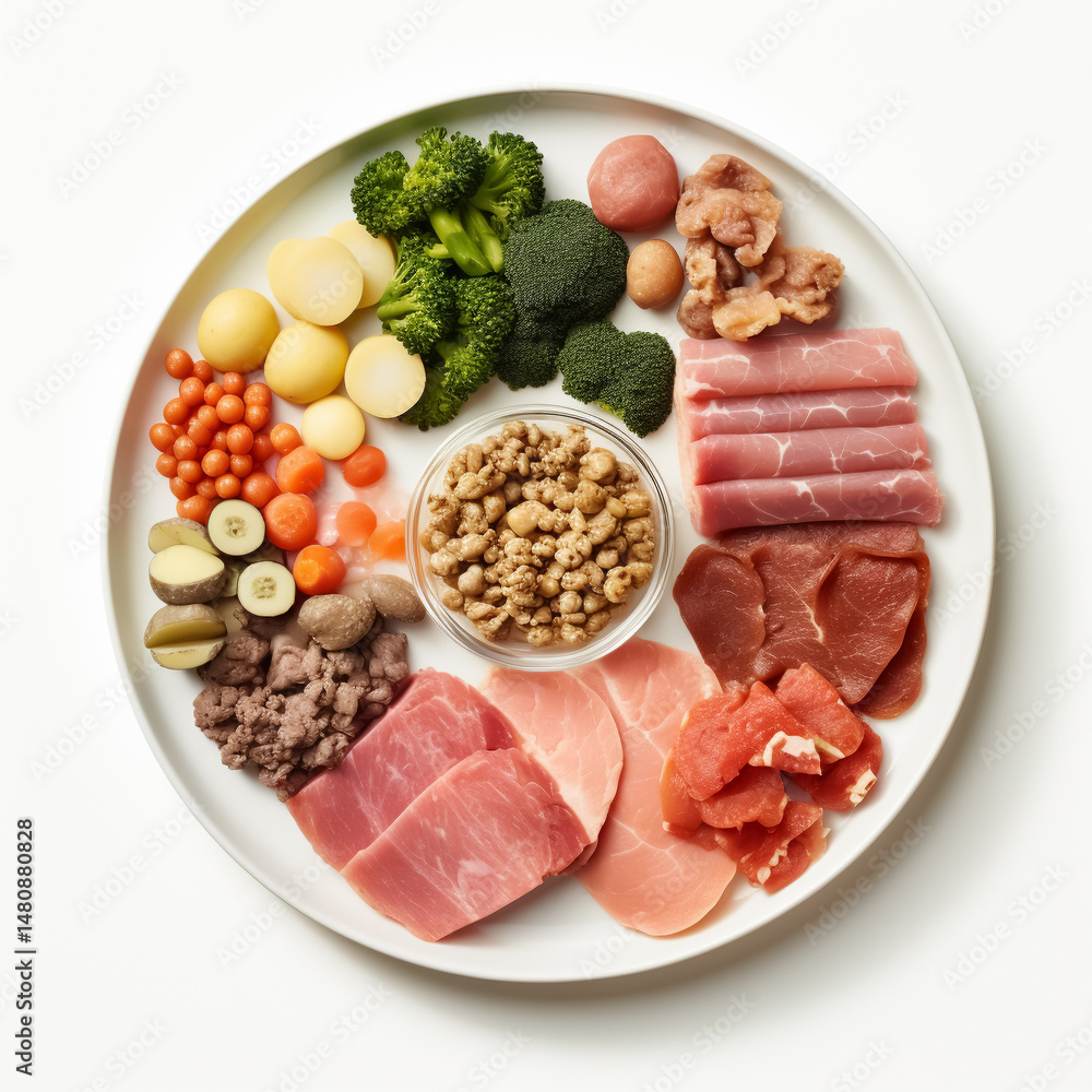 Plato de dieta en crudo para perro Plato de dieta en crudo para perro