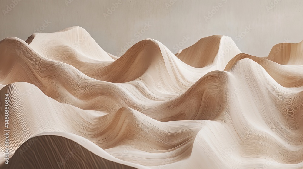 Fototapeta premium Abstract Wooden Landscape Seamless Texture Natural Beige Brown Organic Waves Pattern Background Design Elegant Minimalist Modern Art Nature Inspired Subtle 