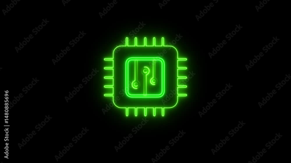 Glowing neon Cpu heat NEON line animation. Microcontroller thermometer ...
