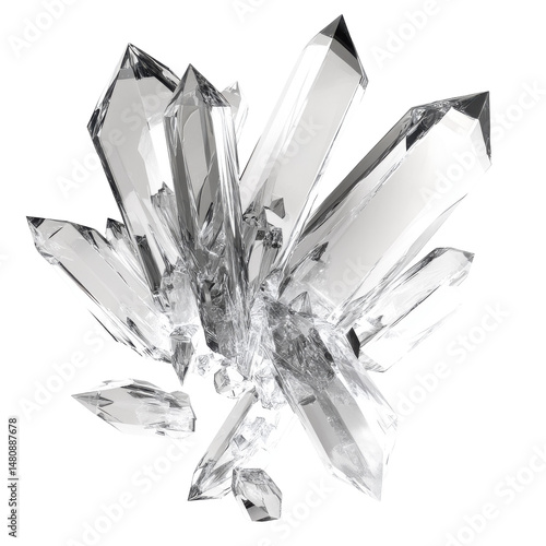 Stunning Clear Quartz Crystal Cluster Displaying Natural Beauty and Radiance on transparent background