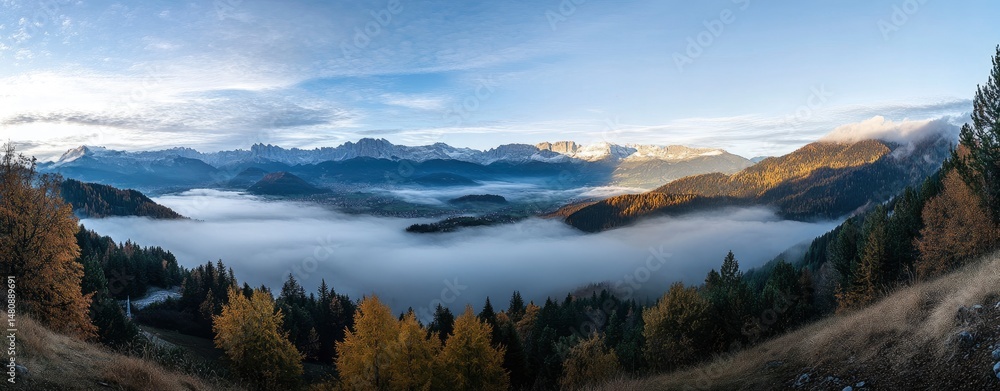 Misty Mountain Panorama: Autumnal Serenity in the Alps Misty Mountain Panorama: Autumnal Serenity in the Alps