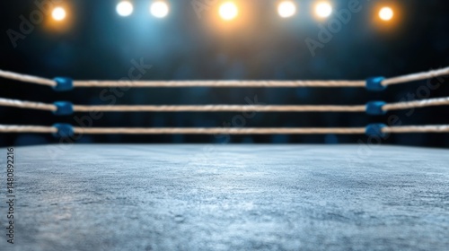 A wrestling ring with ropes and a center circle.