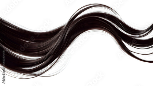 A flowing wave of glossy black hair showcases elegance and style against a clean white background.