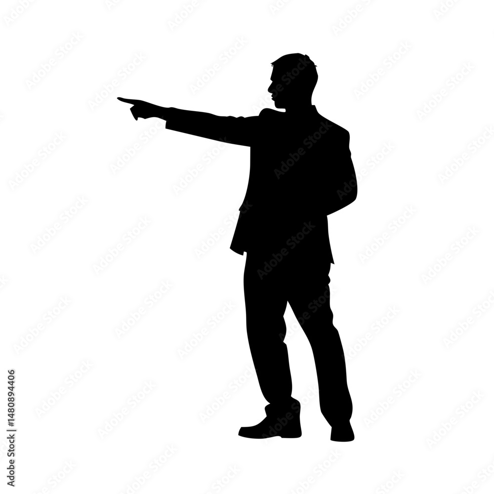 Silhouette of a Man Gesturing in a Formal Attire and Pointing Forward Silhouette of a Man Gesturing in a Formal Attire and Pointing Forward