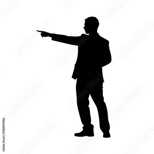 Silhouette of a Man Gesturing in a Formal Attire and Pointing Forward