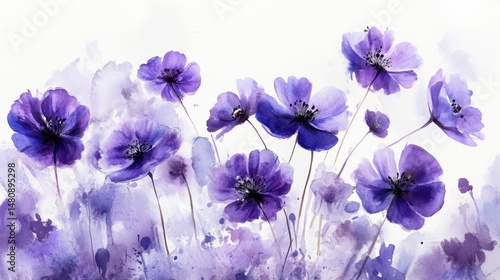 Wallpaper Mural Watercolor painting of purple flowers on white background. Torontodigital.ca