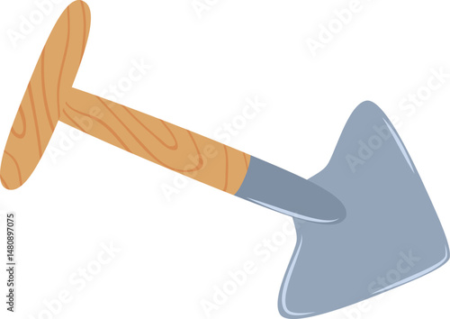 Gardening trowel with wooden handle and metal blade lying on a white background, ideal for planting flowers, vegetables, and herbs in your garden or flowerbed