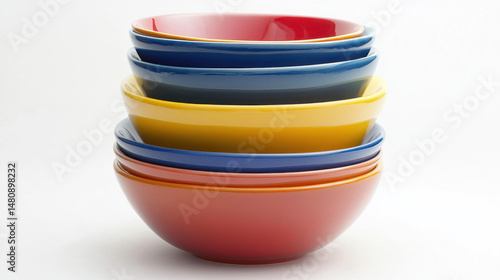 Colorful bowls stacked, side view