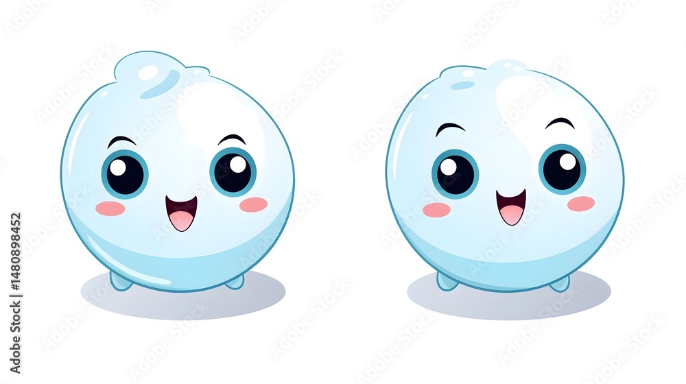 Fototapeta premium Adorable Kawaii Style Flirtatious Face and Smile Vector Illustration for Graphic Design
