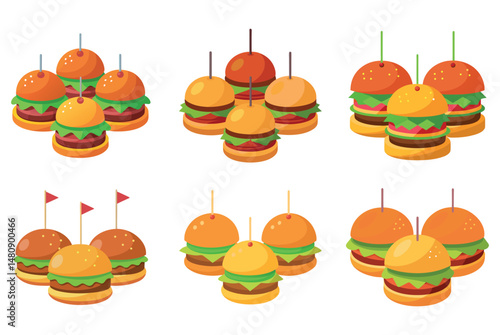  a collection of cartoon illustrations Mini burgers, A set of Mini burgers 