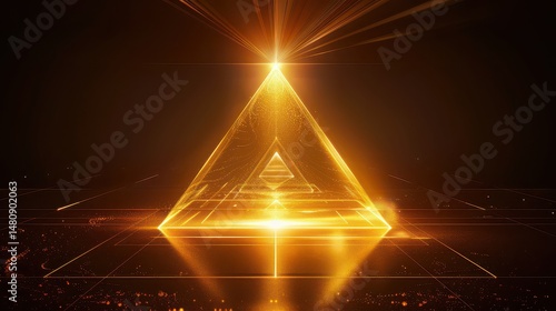 Wallpaper Mural Golden triangle tunnel with bright light and glowing lines in a dark abstract background scene Torontodigital.ca