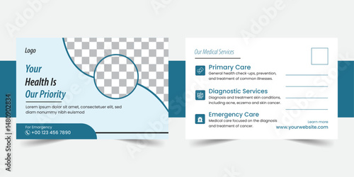 Medical Healthcare Post Card Design template, Health care, dental care medical postcard template
