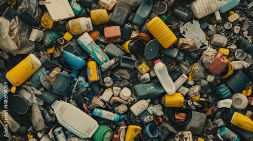 Discarded plastic waste pile various containers recycling pollution environmental issues