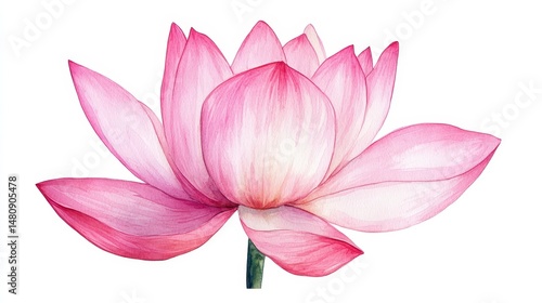 Hand-Painted Pink Lotus Blossom - Watercolor Art for Meditation and Floral Decor