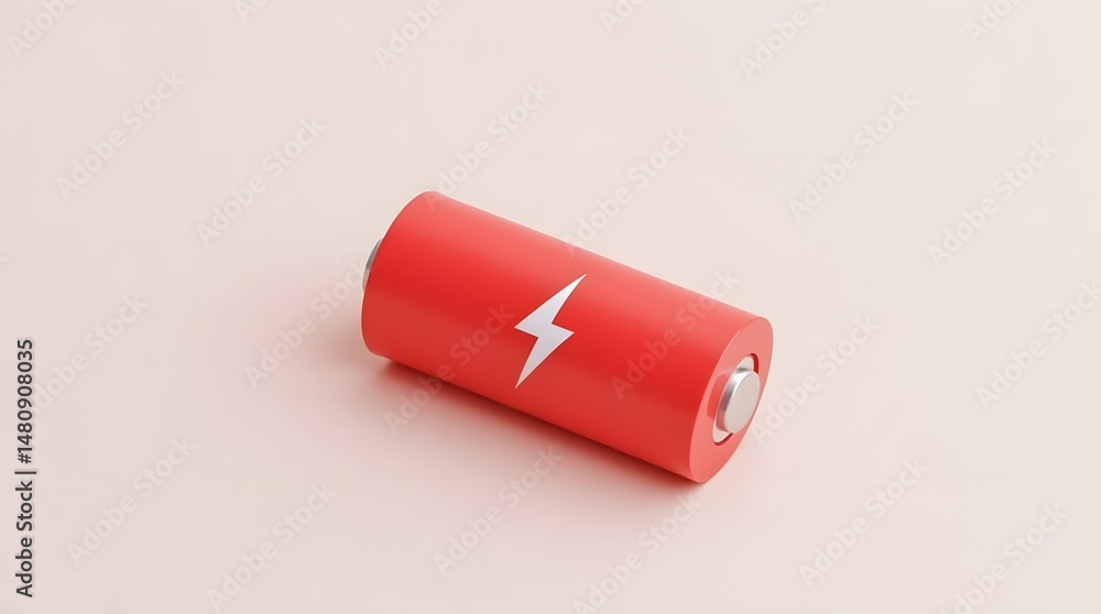 Red rechargeable finger battery on white background. Red rechargeable battery with lightning bolt. Red rechargeable finger battery on white background. Red rechargeable battery with lightning bolt.